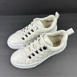 J Slides Aimee Platform Shoes 8 White Leather Lace Up Womens Sneakers